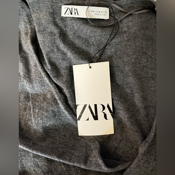 Zara NWT Medium Wool Blend Knit Wrap MIDI Dress Gray V-neck Light Knit - Picture 5 of 9